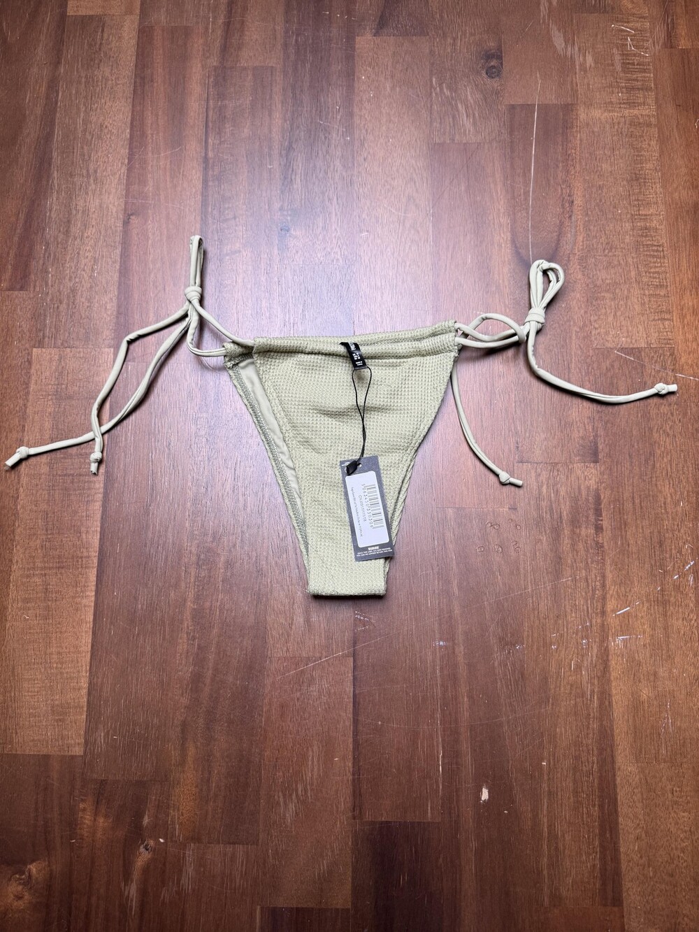 PrettyLittleThing Bikini Bottom Womens Size 12 Sage Green Ribbed Tie Side
